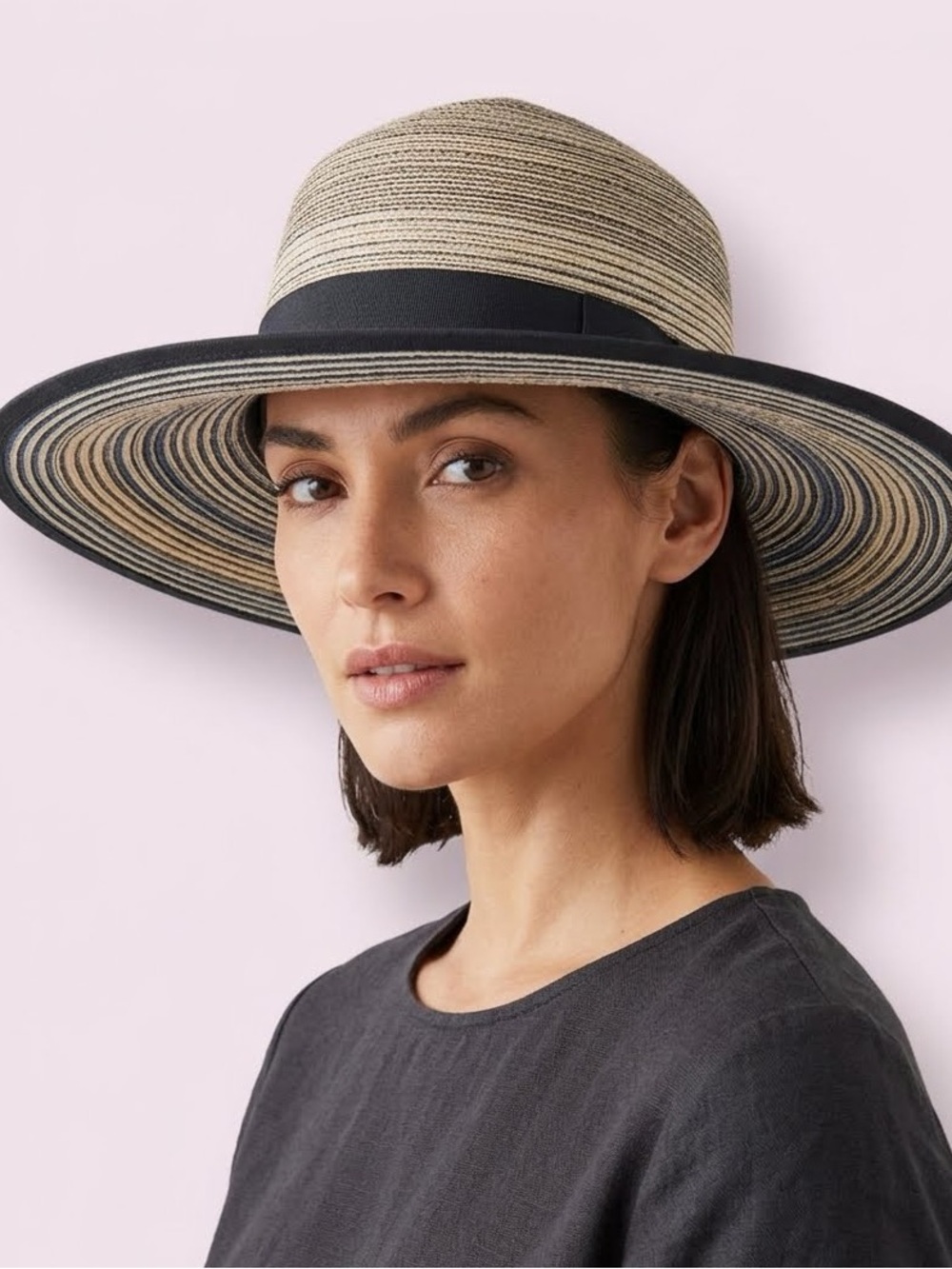 Solar Escape Straw Sun Hat Unisex Black & Gray Adjustable One Size